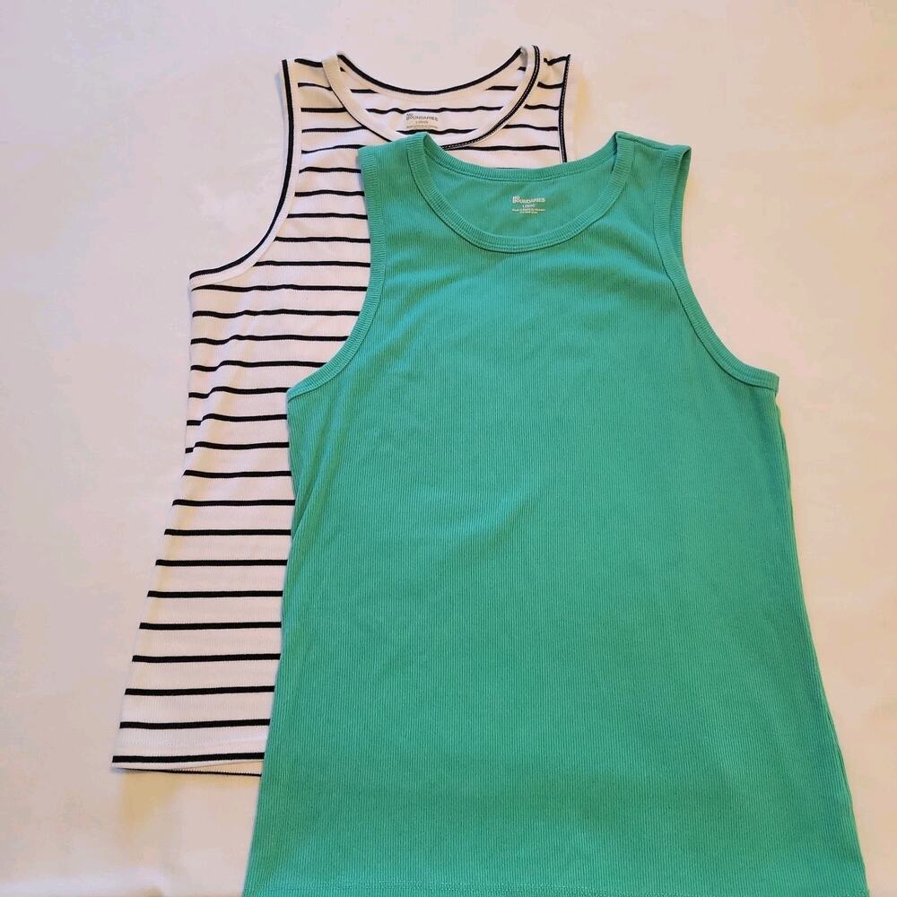 Set Of 2 NO BOUNDRIES Tank Tops White & Black And Green Sz L (12-14) Womens